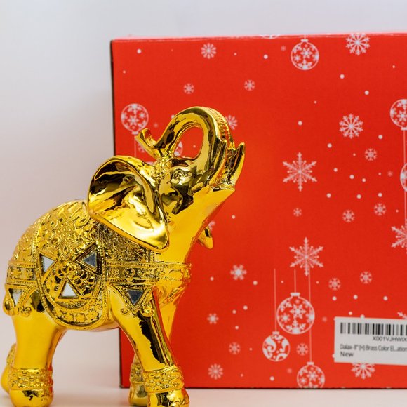 Dalax- 10” (H) Gold Color Elegant Elephant Statue with Trunk Facing Upwards Luck - Picture 5 of 8